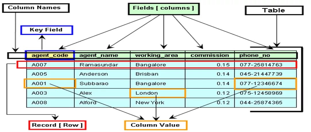 Row and column SQL Relational. Row in database. Database field and record. Database tuple. Database fields