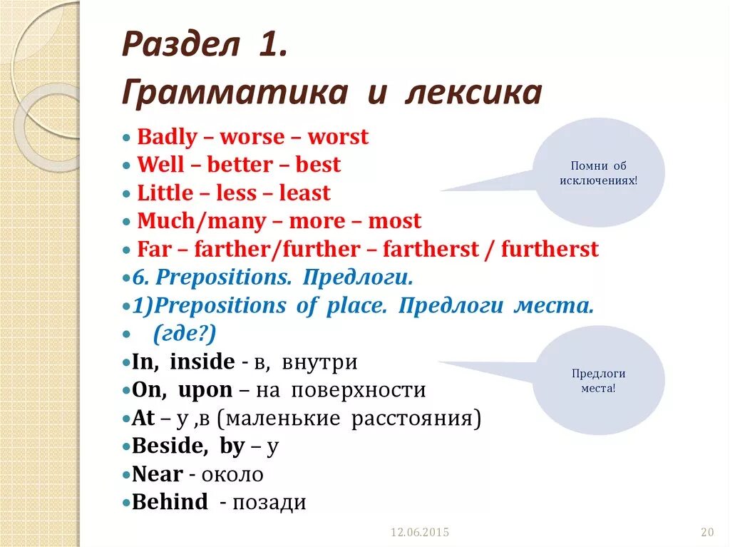 Лексика и грамматика английского языка 5 класс