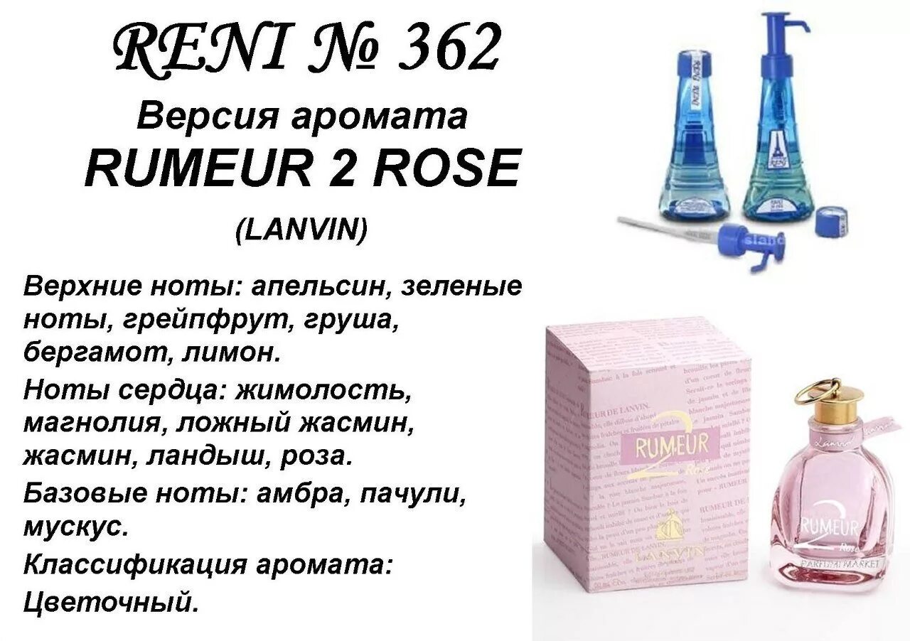 Рени rumeur 2 Rose (Lanvin) 100мл. Духи Рени Ланвин. Духи Reni аромат направления rumeur 2 Rose 100 мл. Разливные духи Рени Ланвин. Рени ри