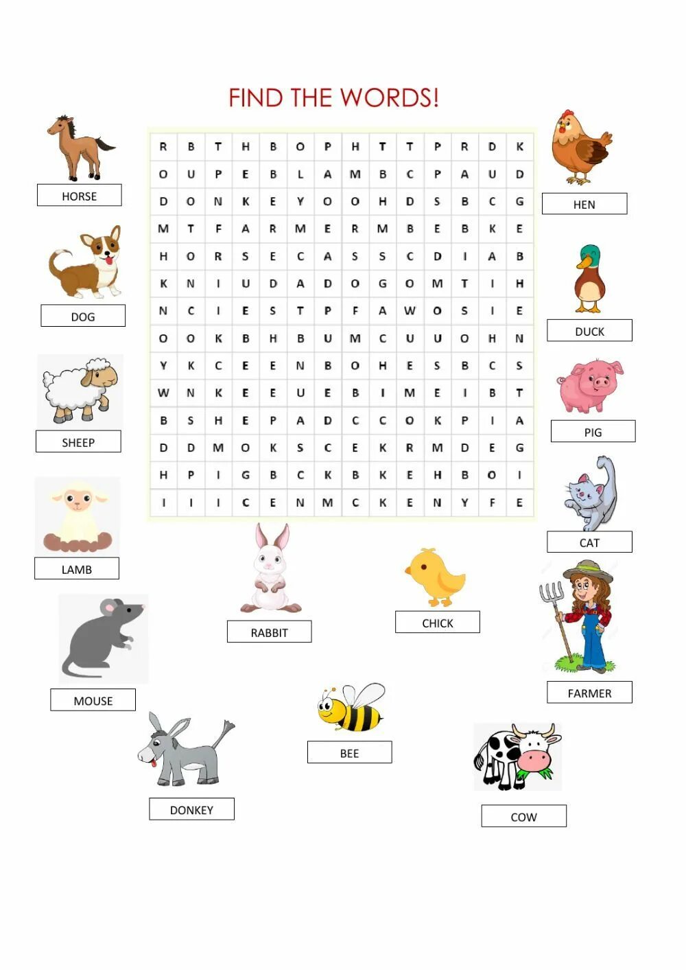 Animals wordsearch