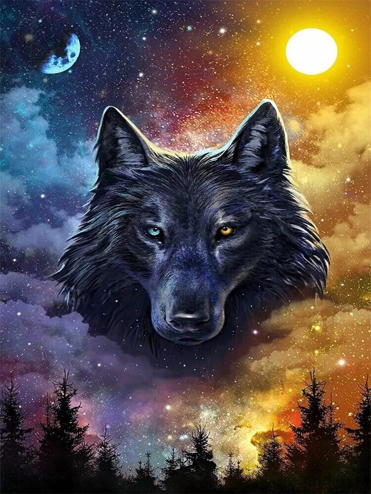 Волк наблюдает. Алмазная мозаика "волк". Неоновый волк алмазная мозаика. Волк в алмазах арт. Волк следит картина.