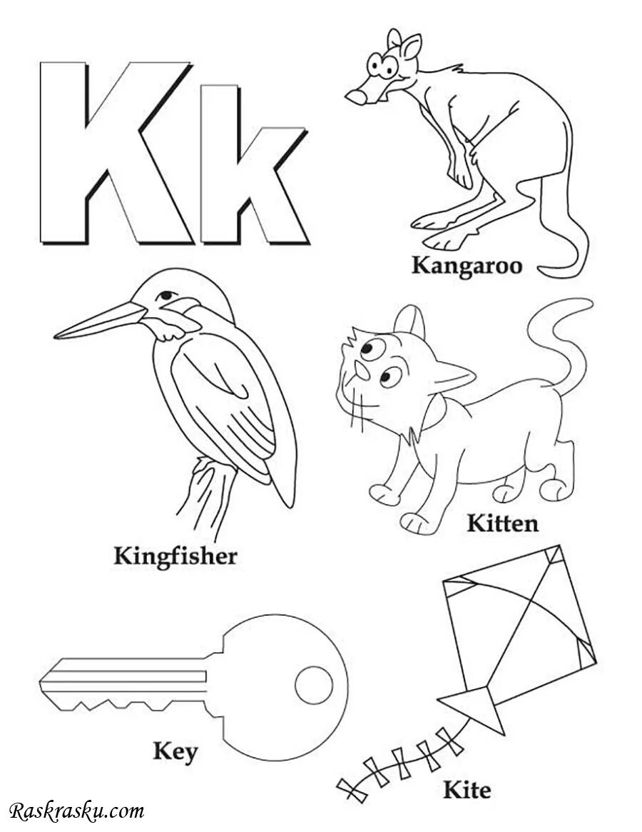 Слова начинающиеся на букву w. Раскраска "алфавит английский". Английский алфавит раскраска для детей. Английские слова на буквуkдля детей. Английская буква k задания.