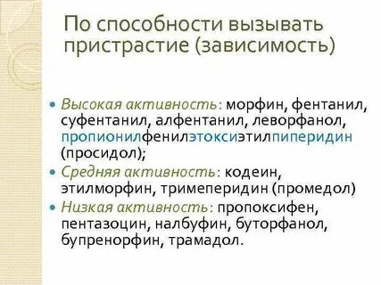 Препараты вызывающую зависимость