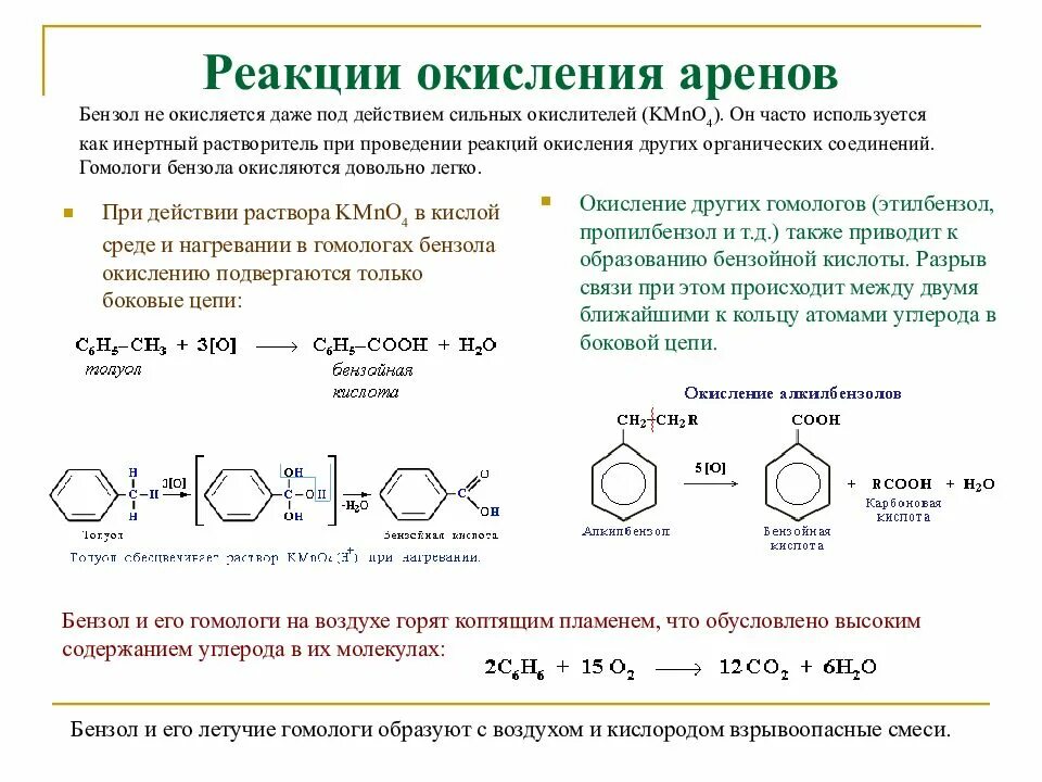 Химические свойства аренов реакции окисления. Арены химические свойства реакции окисления. Окисление аренов kmno4. Реакции окисления аренов в щелочной среде. Бензол и кислород