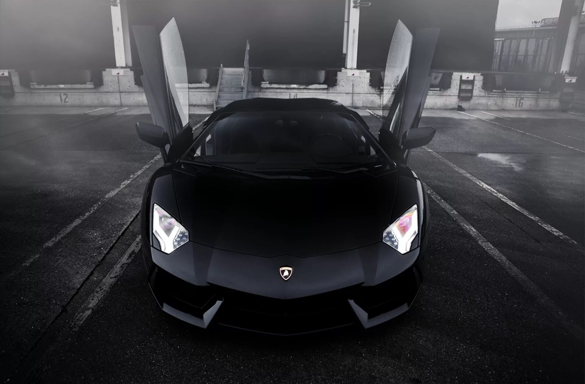 Черная машина перед. Ламборджини авентадор черный. Lamborghini Aventador черный обои. Lamborghini Aventador черно белая.