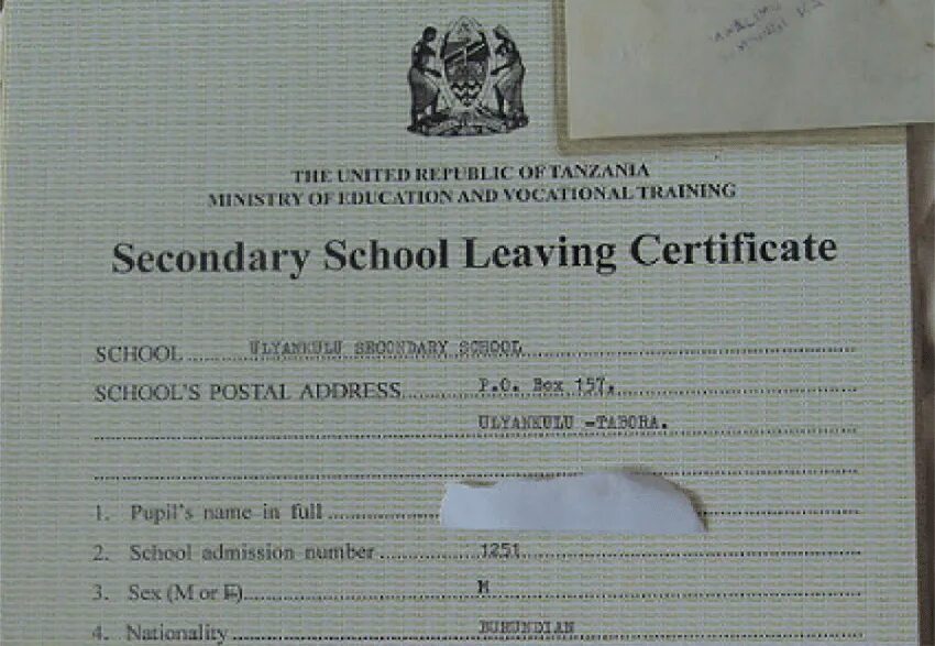 Secondary School Certificate. School leaving Certificate. Certificate of attendance. High Scool Certificate.