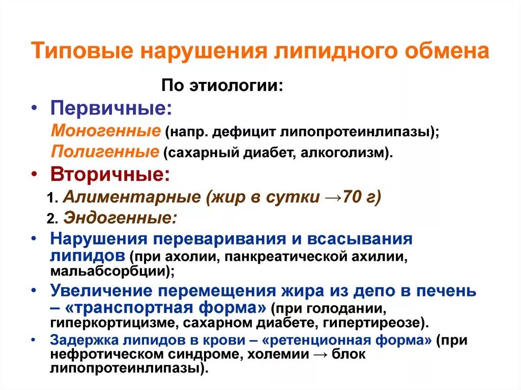 Заболевания жирового обмена. Типовые формы нарушения жирового обмена. Вторичные формы нарушения липидного обмена. Нарушение жирового обмена классификация. Типовые формы патологии липидного обмена.