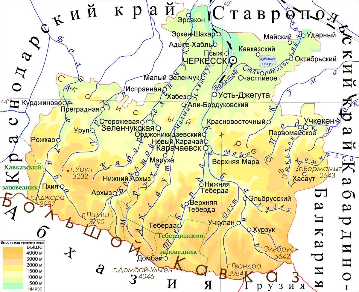 Участки г черкесск. Карачаево-Черкесская Республика на карте. Карачаево-Черкесская Республика карта с районами. Республика Карачаево-Черкессия на карте. Карачаево-Черкесская Республика на карте России.