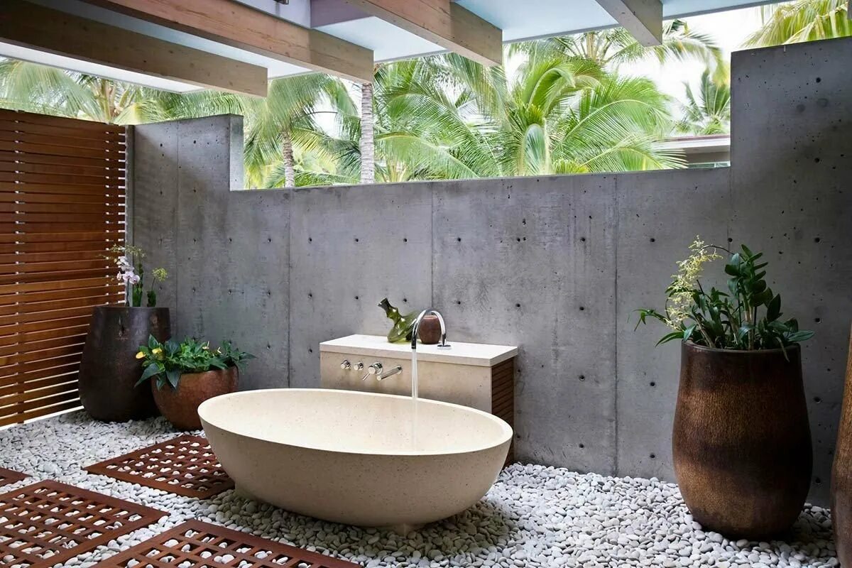 Ванная комната дерево и камень экостиль. Экостиль Бали. Терраццо Бали. Ванна в стиле экостиль.