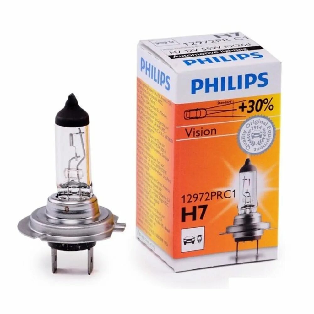 Автолампа Philips h7 12972prc1 Premium (+30% света). Лампа автомобильная галогенная Philips Vision +30% 12972prc1 h7 12v 55w 1 шт.. 12972prc1 /h7/12v/55w. Лампочка Philips h7 12 v 55w. Лампа филипс н7