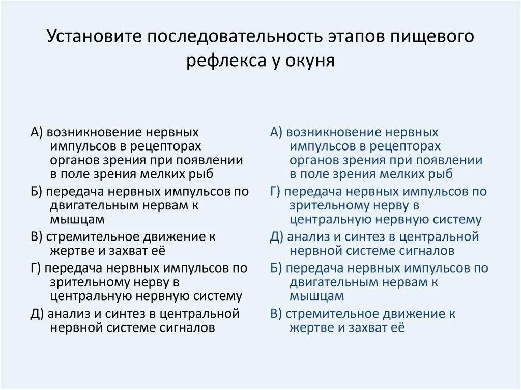 Установите последовательность этапов рефлекторной реакции кашля. Этапы пищевого рефлекса у окуня. Установите последовательность этапов пищевого рефлекса у окуня. Последовательность этапов пищевого рефлекса у окуня. Установите последовательность этапов рефлекса у окуня.