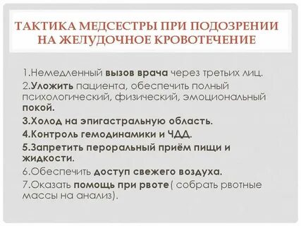 Алгоритм действий при желудочном кровотечении