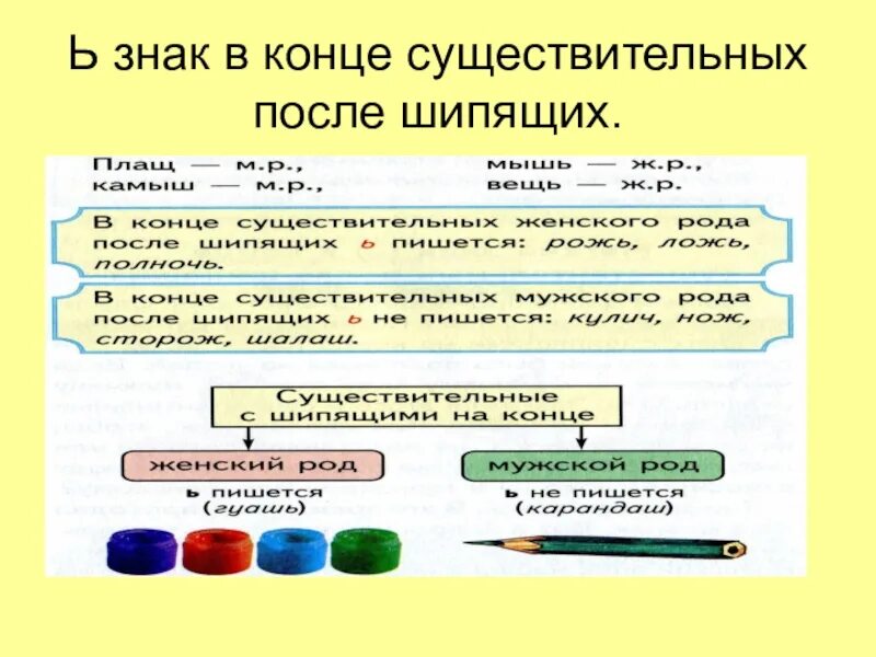 Слова мужского рода с шипящей на конце. Ь знак после шипящих в существительных. Ь на конце сущ после шипящих. Существительные с шипящей на конце. Мягкий знак после шипящих в существительных.