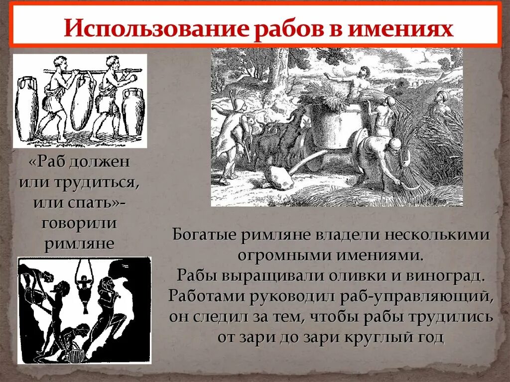 Где применялся труд рабов. Использование рабов в имениях. Рабство в древнем Риме. Использование труда рабов. Рабы в имении рабовладельца.