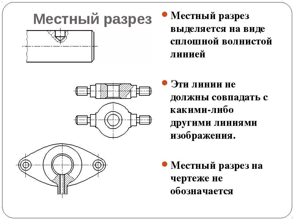 Местный разрез. Местный разрез на чертеже. Местный разрез черчение. Локальный разрез на чертеже. Виды местных разрезов