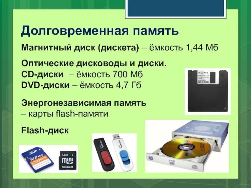 Информация хранящаяся в долговременной памяти как. Магнитный диск это энергонезависимая память. Оптические диски и флешки. Информационная ёмкость DVD. Гибкие магнитные диски емкость носителя.