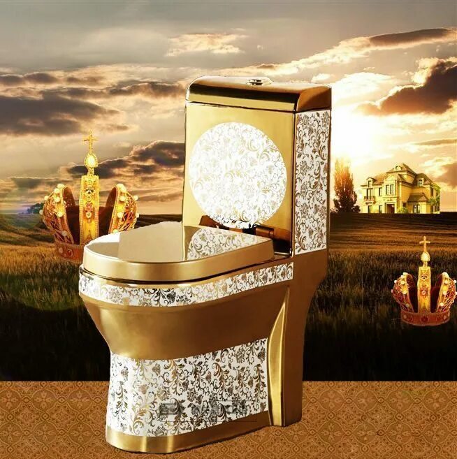 ванная с золотым унитазом. унитаз из золота. красивый унитаз. какой самый дорогой туалет. унитаз из золота.