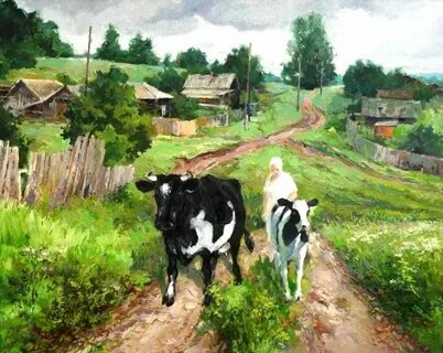 Деревенские пейзажи с людьми