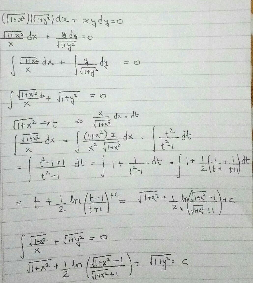 Dy y 1. (XY+Y^2)DX=(2x^2+XY)dy. DX/2x + DX/Y=0. (XY^2+X)DX+(Y-X^2y)dy=0. Xy2dx=(1+x2)dy.