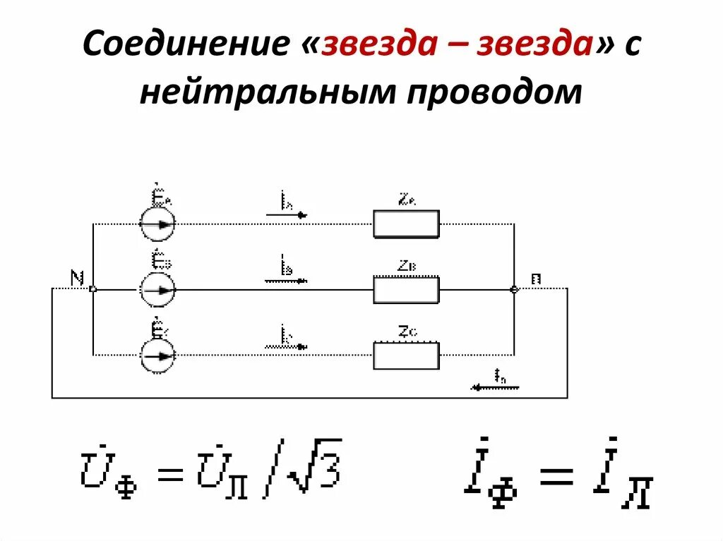 Соединение звезда звезда с нейтральным проводом. Схема подключения звездой с нейтральным проводом. Соединение трехфазных потребителей в звезду. Соединение звезда звезда с нулевым проводом токи. Разница соединений звезда