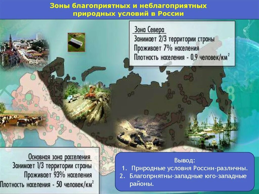 Природные особенности рф. Природные условия России. Природные условия и ресурсы России. Оценка природных условий России. Зоны благоприятных и неблагоприятных природных условий в России.