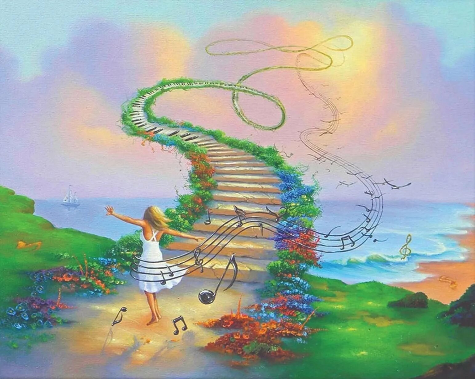 Джим Уоррен (Jim Warren) (р.1949). Лестница в небо Джим Уоррен. Мечта рисунок. Фантазийные рисунки. Мечтать это прекрасно