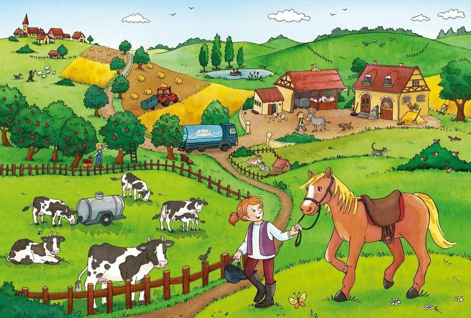 Однажды я в деревне был. Рисунок на тему сельское хозяйство. Деревня рисунок. Двор для домашних животных. Сельское хозяйство для детей.