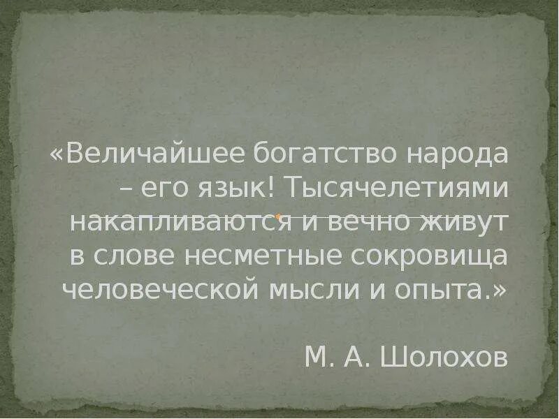 Язык сокровище народа. Величайшее богатство народа это язык. Русский язык богатство народа. Богатство народа в его языке. Шолохов величайшее богатство народа его язык.