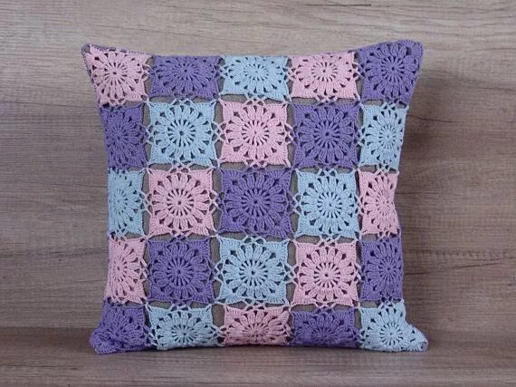 Rose Trellis Pattern 12 Crochet Square Pillow READY Etsy Crochet pillow cover, C