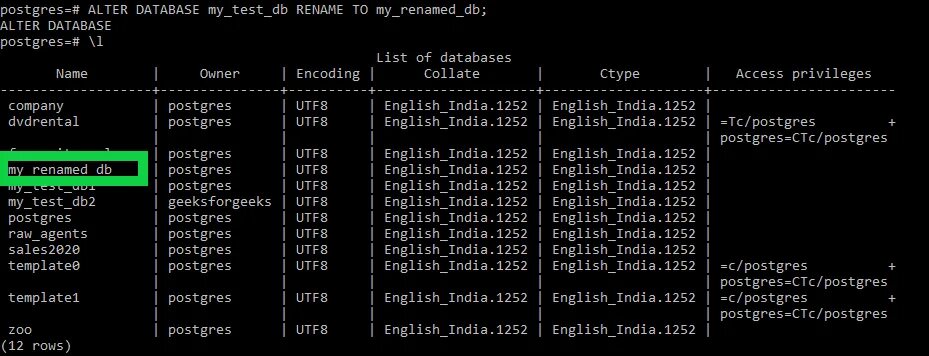 Postgres table. Drop database. rename database postgres. alter table postgresql. rename table postgresql.