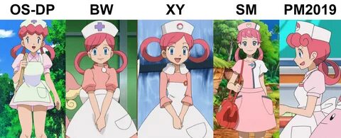 Nurse Joy's design throughout the anime : pokemon.