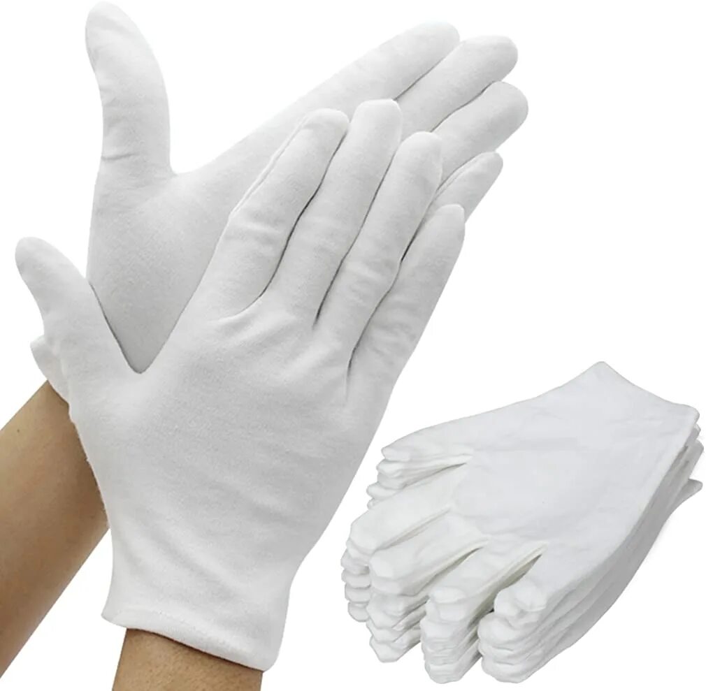 Белые кожаные перчатки. Перчатки хлопчатобумажные cotton gloves. продукция в белых перчатках. руки в тонких перчатках. в тряпичных перчатках.