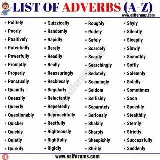 List of Adverbs: 300+ Adverb Examples from A-Z in English - ESL Forums Изуч...