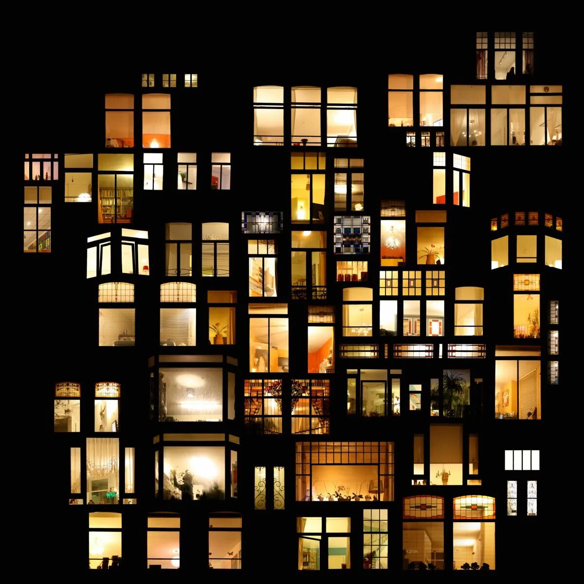 Светящееся окошко. Ночные окна в коллажах Анны Мезон. Ночные окна. Свет в окне. Свет в окнах домов.