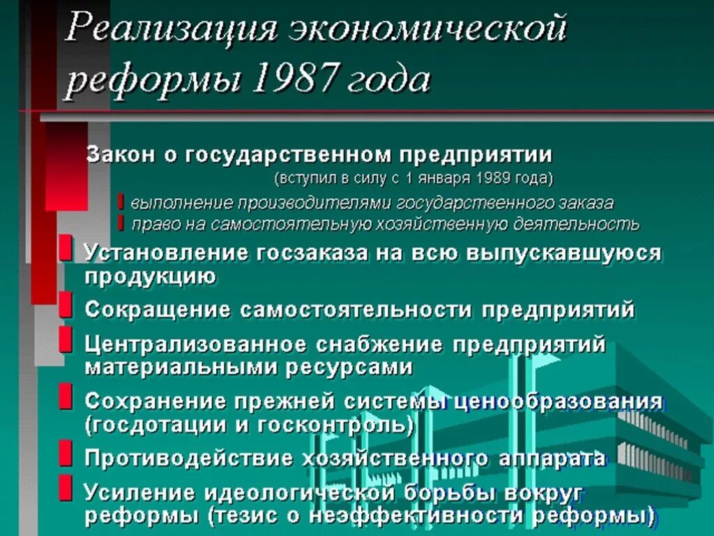 Закон о государственном предприятии 1987. Экономическая реформа 1987. 1987 Принятие закона о государственном предприятии. Закон о гос предприятии 1988. Экономические последствия перестройки