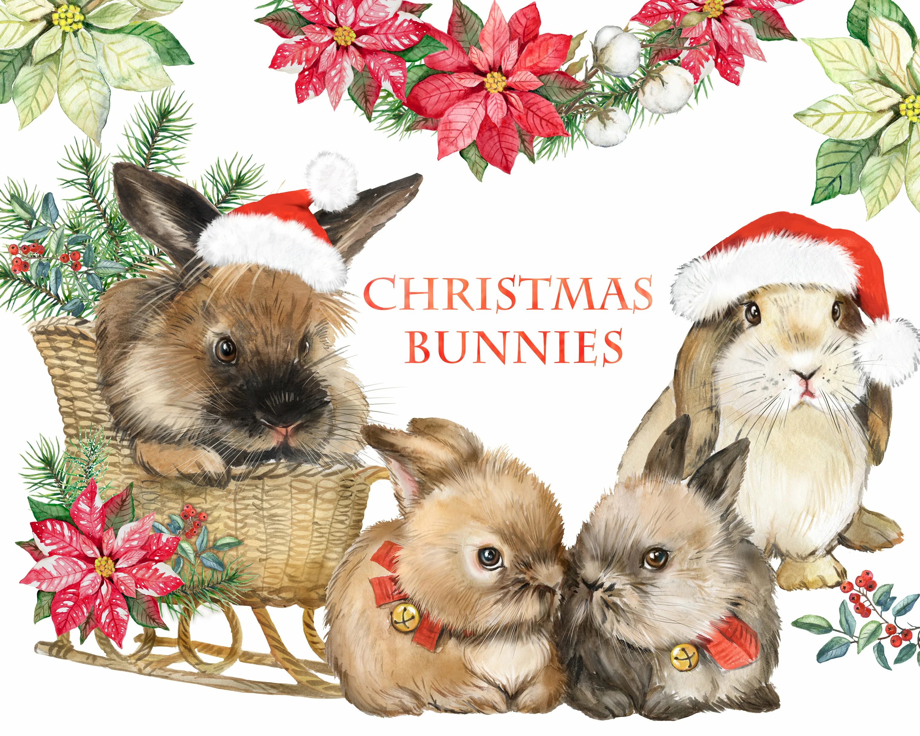 Новогодний кролик. Кролик Рождество. Рождественский кролик акварель. Кролики акварелью Рождество.