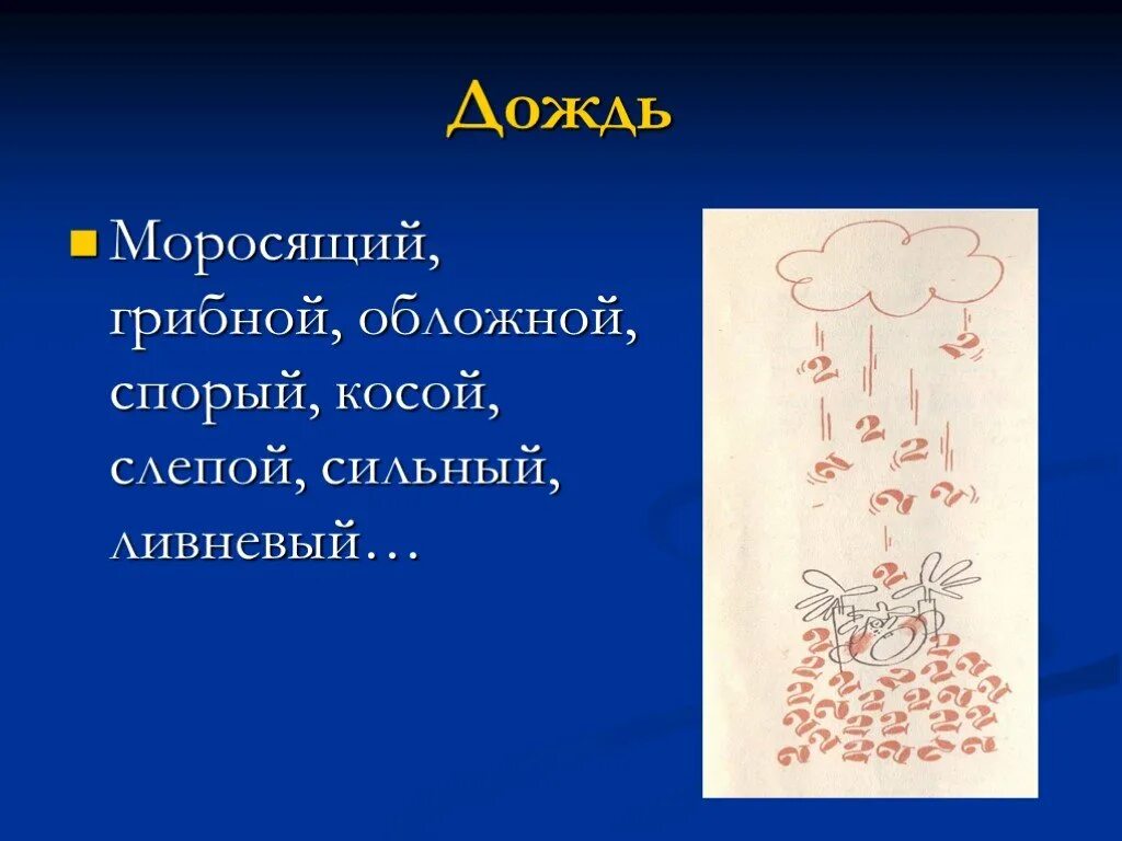 Спорый дождь грибной дождь слепой дождь. Лексическое слово дождь. Обложной слепой грибной дождь. Дождевые слова. Rain на русский язык