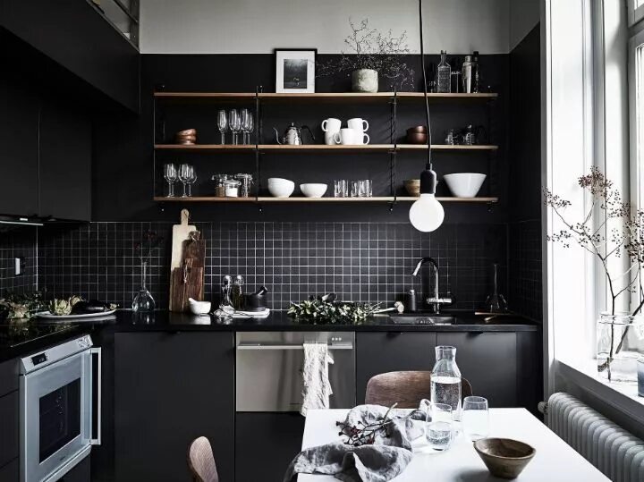Pin by Eya Tarhouni on For the Home Black kitchens, Black painted walls, Black d