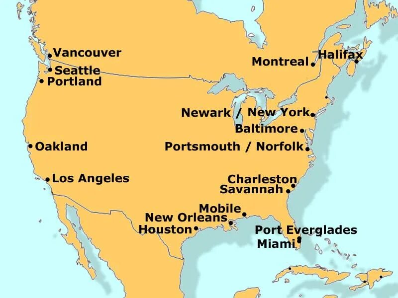 Морские Порты Северной Америки на карте. Главные морские Порты Северной Америки. Крупнейшие морские Порты Северной Америки на карте.