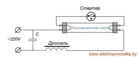 Схема дневной лампы с дросселем