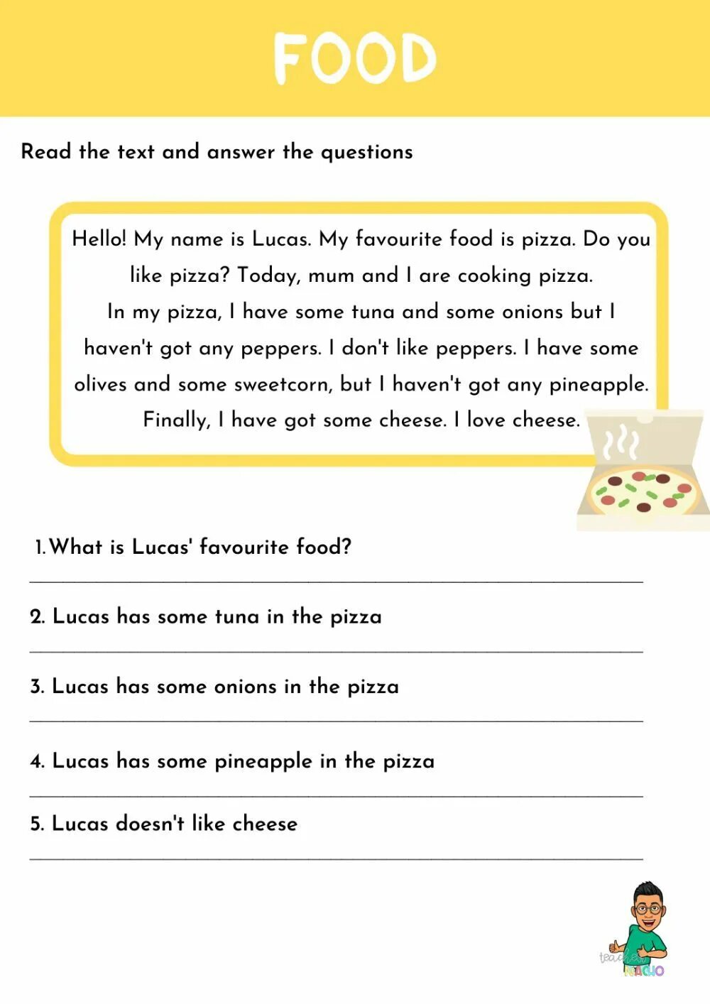 Food reading Comprehension for Kids. Food reading. Easy texts for reading food. Texts for reading food with exercises. Reading about food