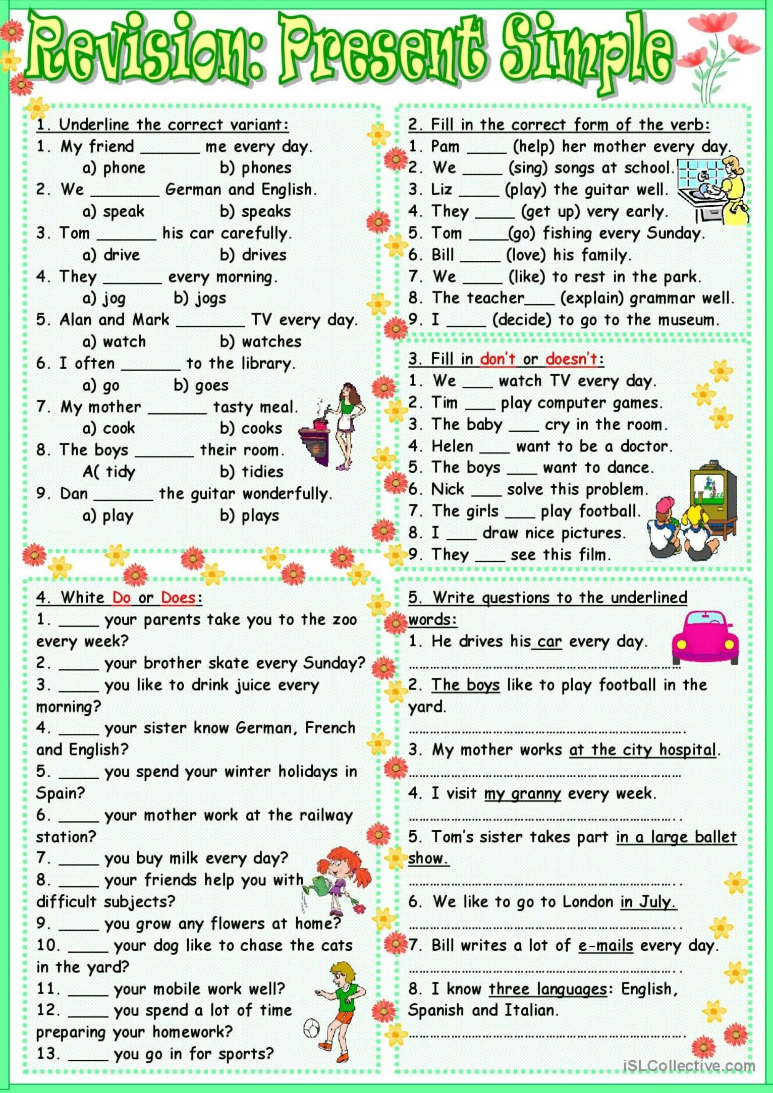 Present simple упражнения. Задания на present simple Worksheet. Present simple упражнения Worksheets. Present simple exercises упражнения. Does your sister work