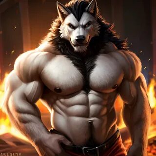 Мускулистый волк без рубашки грубый SeaArt AIart AI イ ラ ス ト stablediffu...