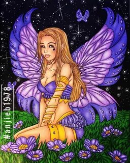 a painting of a fairy sitting on the ground 