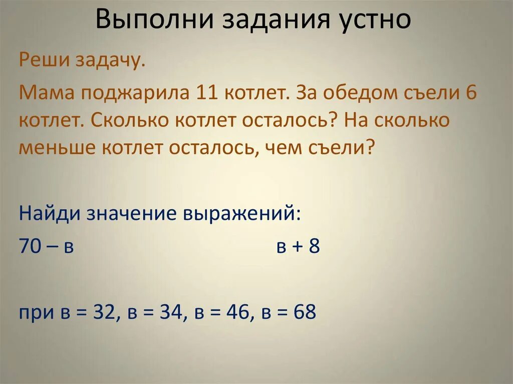 Мама пожарила 11 котлет. Выполните решение задачи. Мама поджарила 11 котлет за обедом съели 6 котлет сколько. Выполни задачи. Задачи сколько осталось.