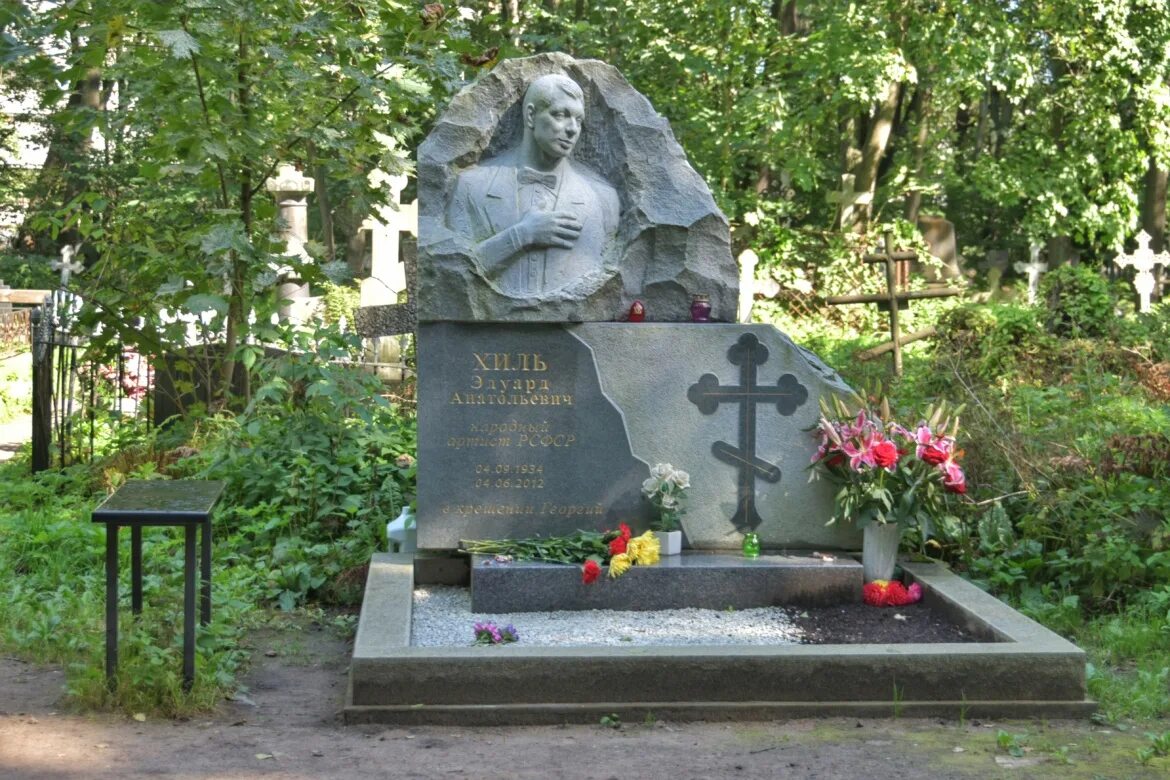 Похоронены на кладбищах спб. Могила Эдуарда Хиля на Смоленском кладбище. Памятник Хиля на Смоленском кладбище.