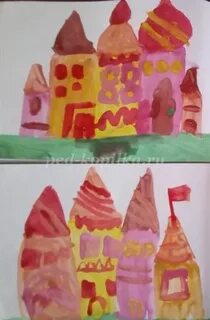 Рисунок замка в теплых тонах