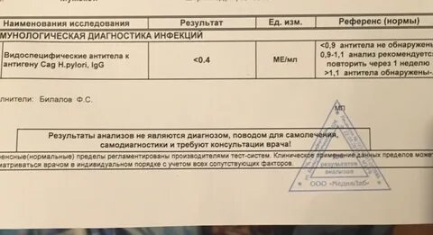 Антитела igg к helicobacter pylori положительно