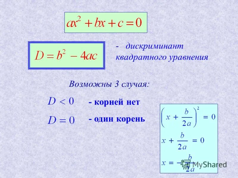 Формула решения дискриминанта уравнения. Формула дискриминанта 9 класс.