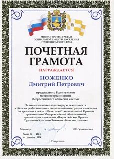 Почетная грамота министерства труда